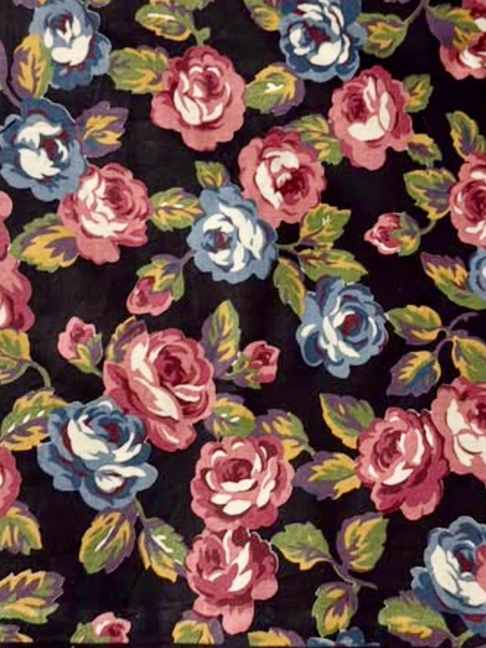 Fabric 3 yards Cabbage Rose Floral Chintz Vintage 1980-90s Cotton Material Sew